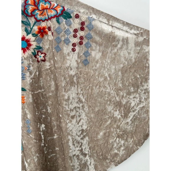Savanna Jane Velvet Embroidered Tunic Top Kaftan Beige M L Boho - Picture 7 of 10
